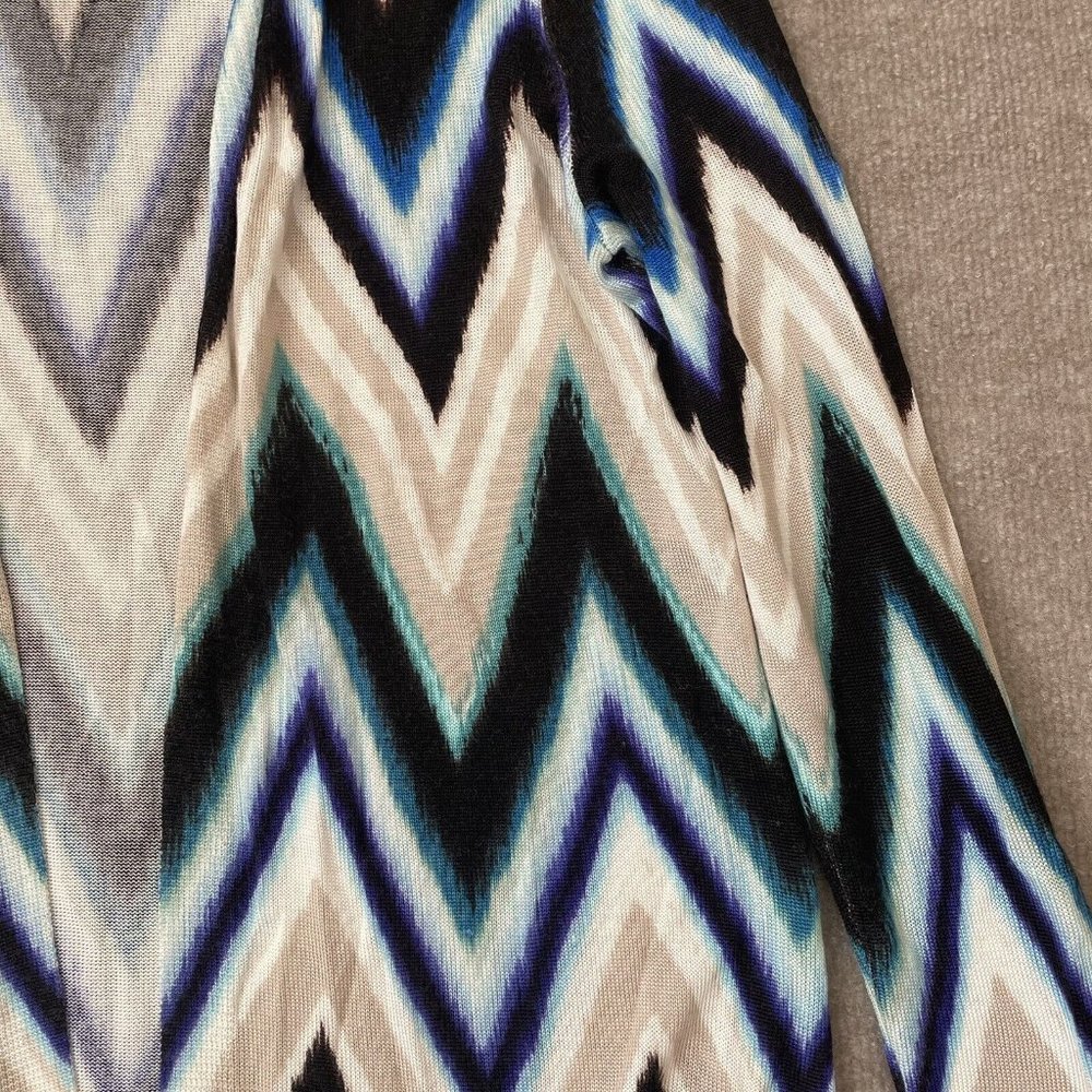 Chico’s Cardigan Womens Size 1 Medium Chevron Lightweight Sweater Black Teal - Picture 2 of 10